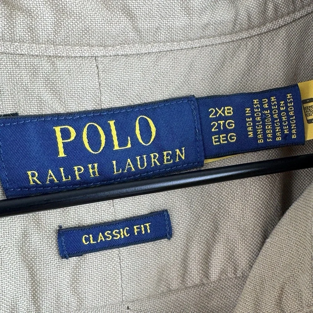 Polo Ralph Lauren Button Down Shirt Mens 2XB Khaki Classic Oxford Short Sleeve